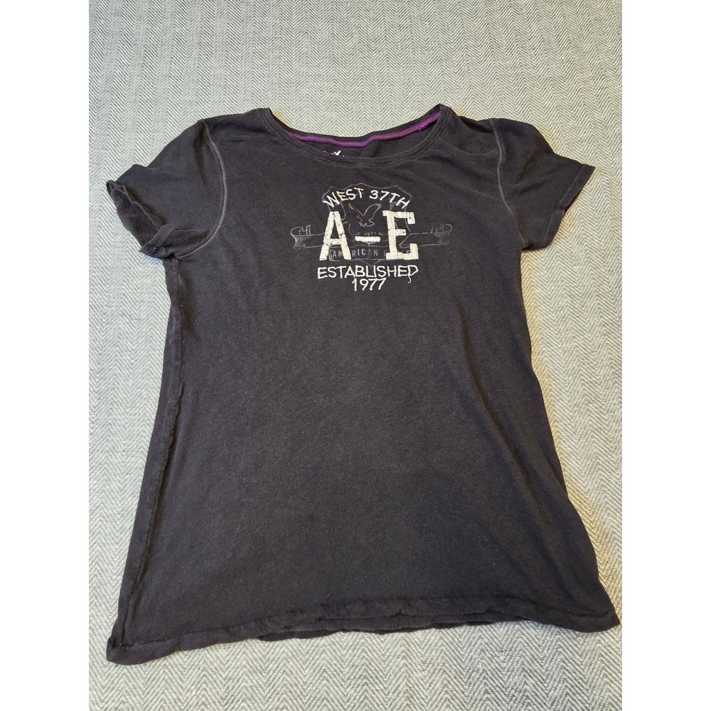 American Eagle T-Shirt Women's XL Black West 37th A-E Established 1977 Graphic